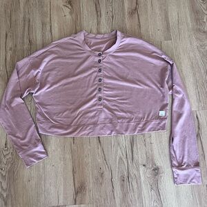 Vuori Cropped Henley Long Sleeve Cotton Top Dusty Rose